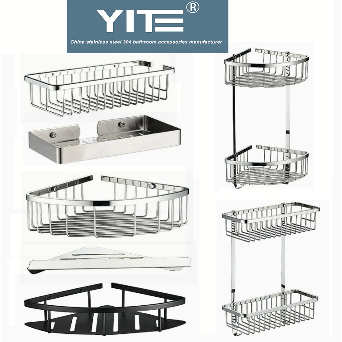 High Quality Wall Mounted Stainless Steel 304 Bathroom Corner Shower Caddy Shelf