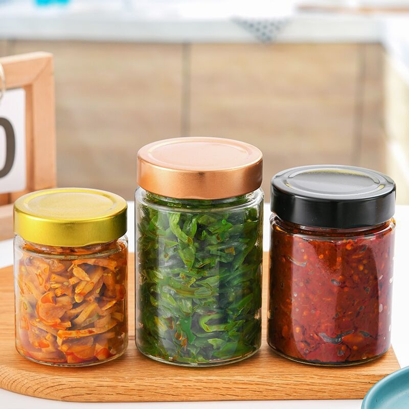 Frascos De Vidrio Food Grade Beef Pepper Jam Honey Jar Pickle Glass Mason Jar with Metal Cap Heat Resistant Sealing Storage Jar