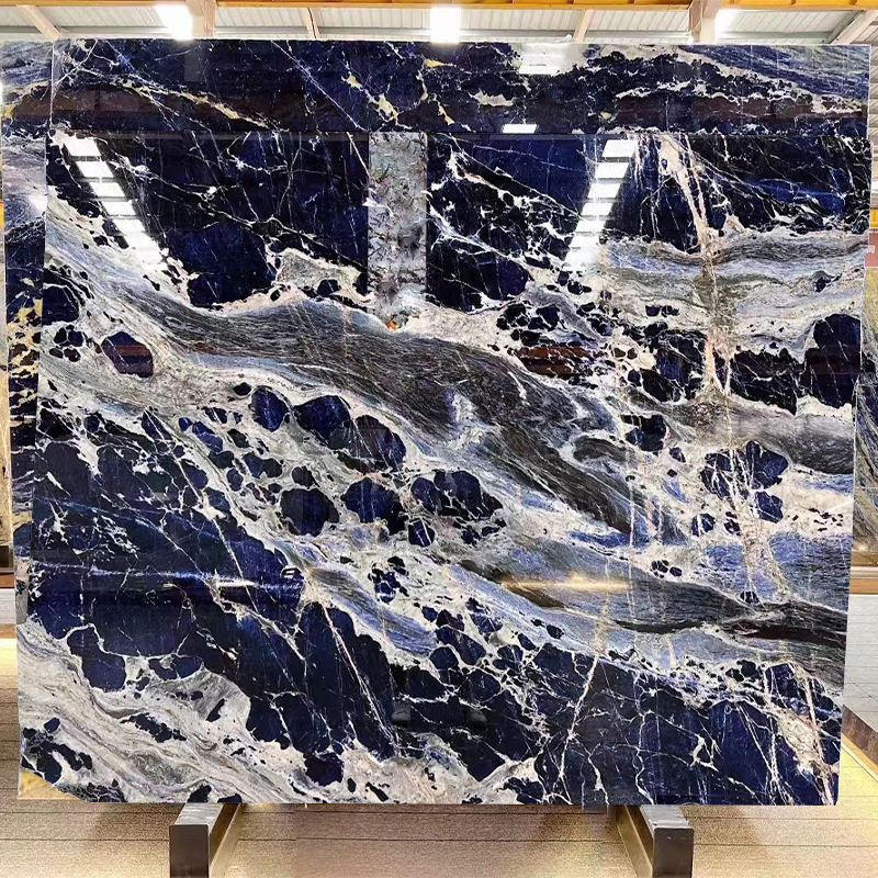 Newstar Luxury Stone Natural Blue Sodalite Quartzite Blue Marble Slab Wall Decoration Quartz Slab