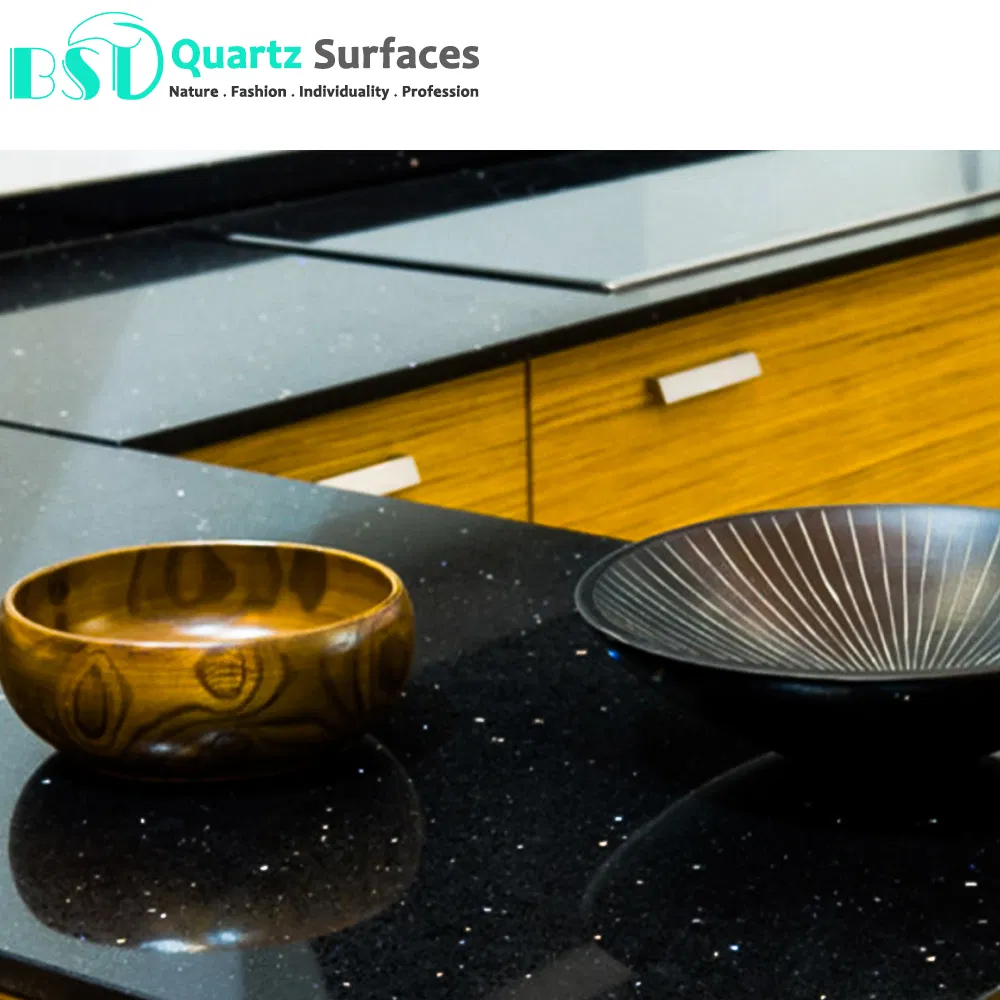 Black Sparkle Mirror Quartz Stone Slabs