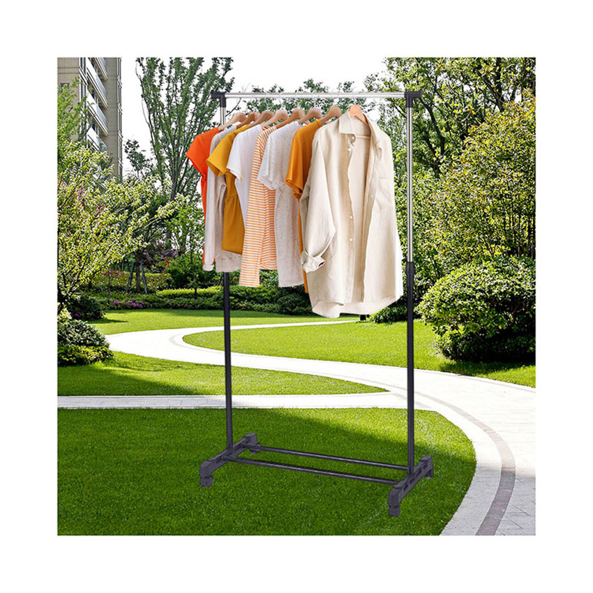 Metal Coat Hanging Stand with Wheels Laundry Drying Clothing Display Round Double Pole Wall Clothes Drying Rack