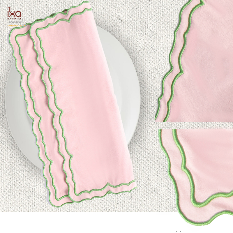Irregular Flower Shaped Embroidered Pure Linen Placemats Good Quality Custom Multi Color European Washable Scalloped Table Mat