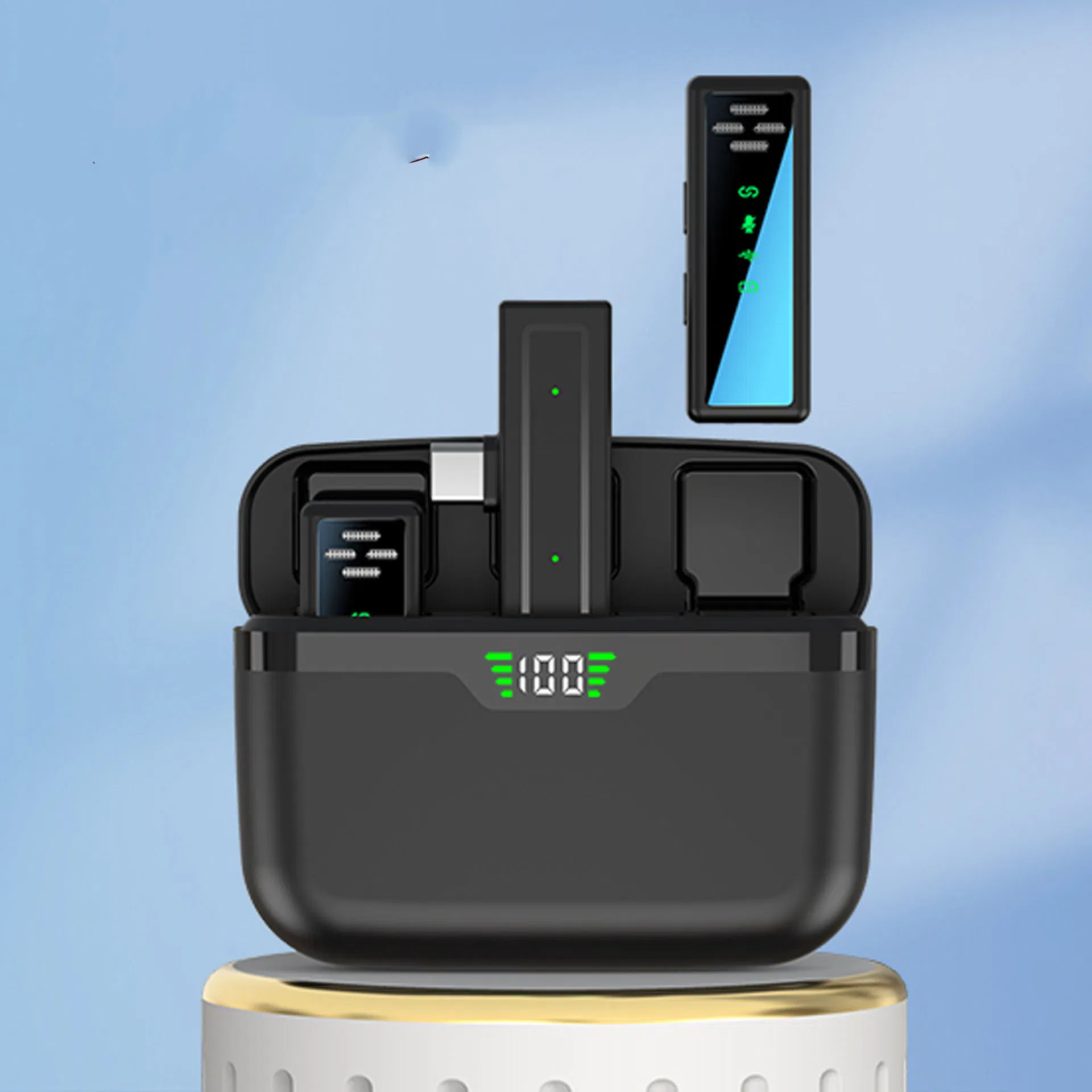 Newest Wireless Lavalier Microphone Private Mold Digital Display Charging Case Noise Canceling