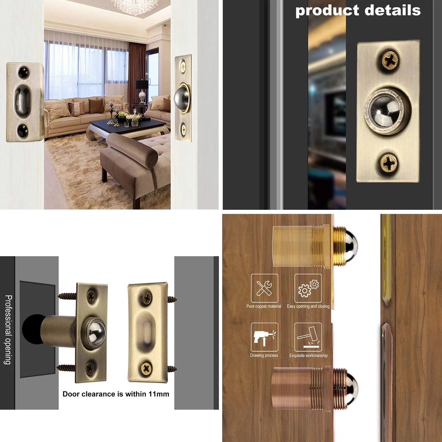 Mdmd-Gd Brass Adjustable Ball Catch, Gold Finish