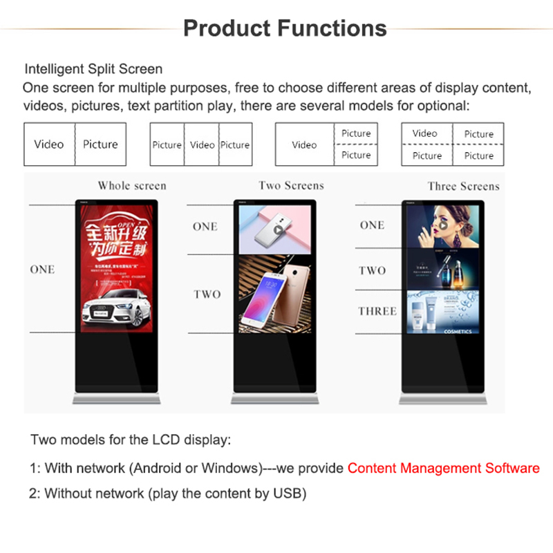 Kingone Factory Price 43" 49" 55" 65" Digital Signage Interactive Kiosk Commercial LCD Screen Stand Advertising Touch Display