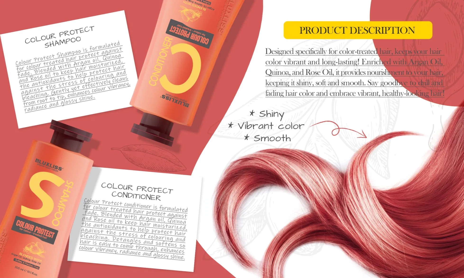 Luxliss Hair Care Set Nourish & Gloss Natural Organic Hair Shampoo and Conditioner for Supermarket