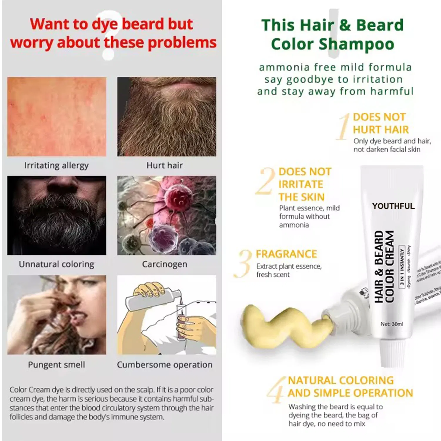 Permanent Organic Hair Magic Dye Beard Color for Men