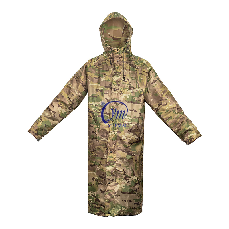 Yuemai Hot Sale PU Coating Waterproof Storable Camouflage Long One-Piece Raincoat