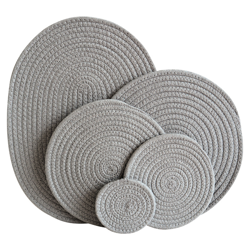 Rope Thicken Placemats Round Cotton and Linen Woven Insulation Coaster Dish Pad