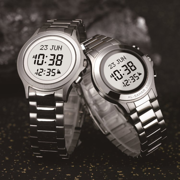 Fine Stainless Steel Elegant Couple Dual Time Analog-Digital Prayer Watch Islamic Mosque Azan Watch as-T002/T003