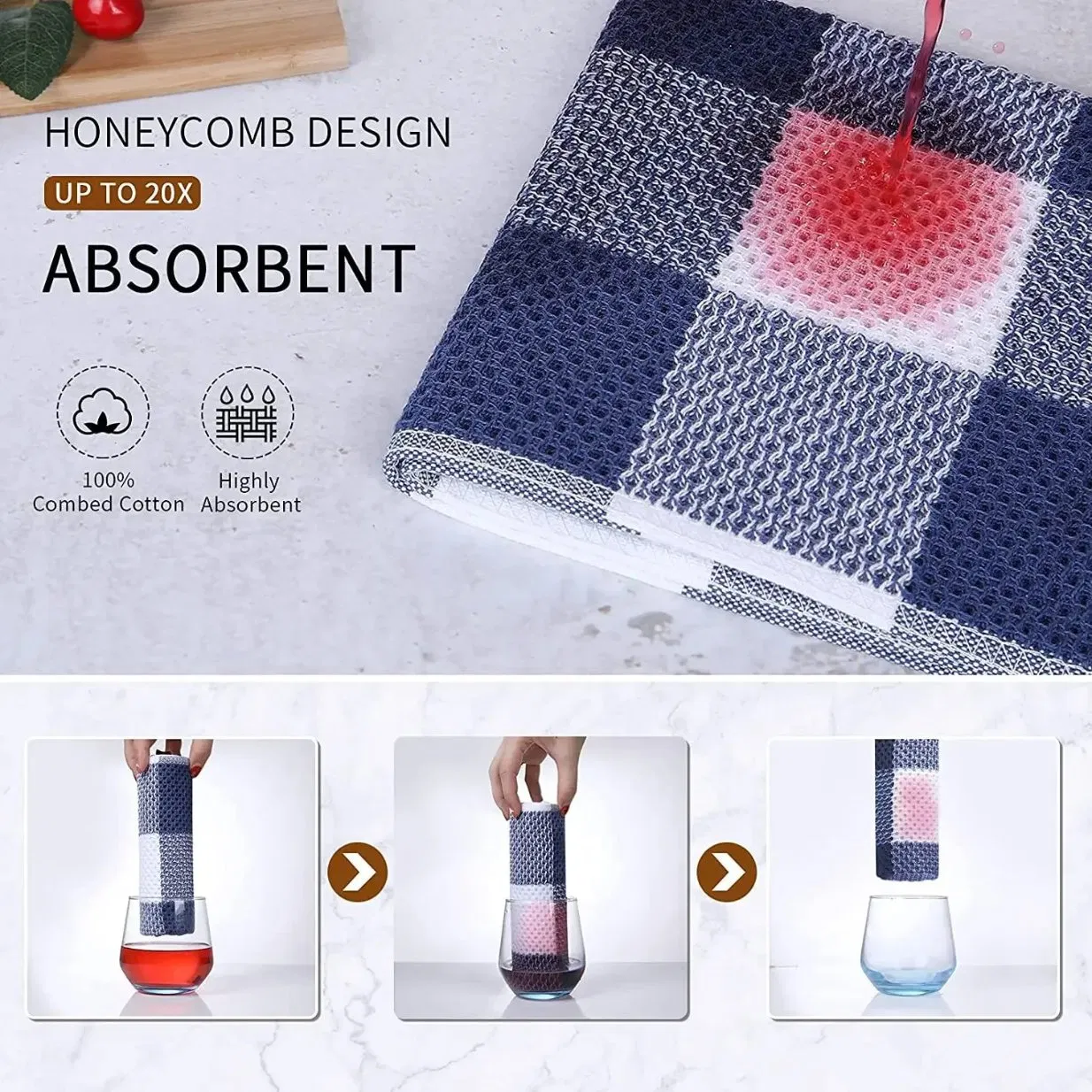 2PCS Cotton Dishcloth Towel Ultra Soft Absorbent Hand Towel Wash Cloth Household Kitchen Cleaning Cloth Grey