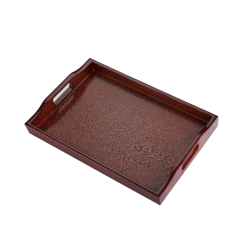 Japanese Izakaya Serving Trays with Handle Deep Wood Grain Pattern ABS Tray Hotel Restaurant Serving Tray