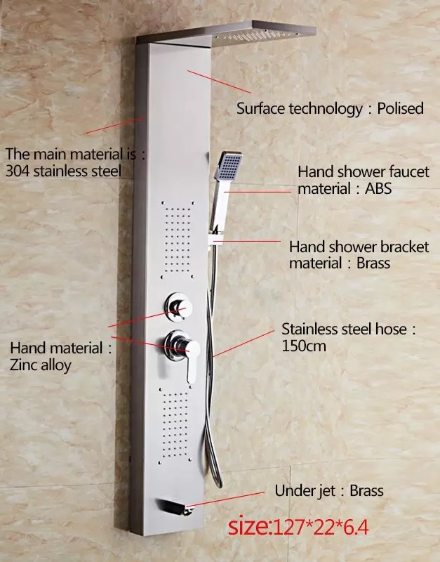 Shower Panel Bathroom Wall Mounted Stainless Steel Waterfall Shower Column Set Tower Massage Jet Shower Wall Panels Luxury