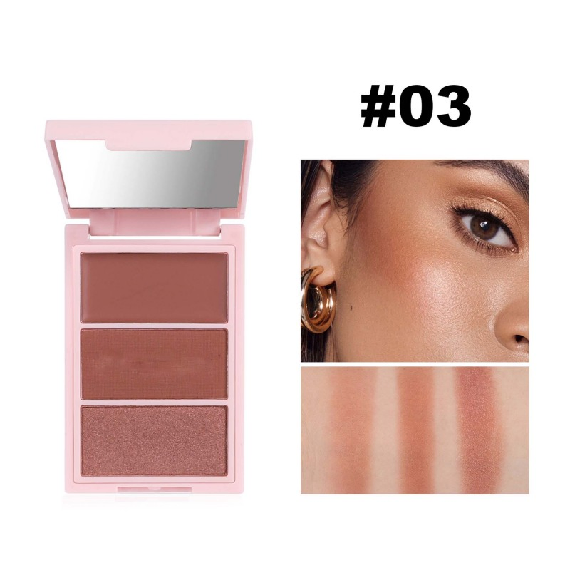 3 Color Mineral Blush Palette Multi Functional Highlighter Contour Illuminator Flawless Radiant Finish Blush