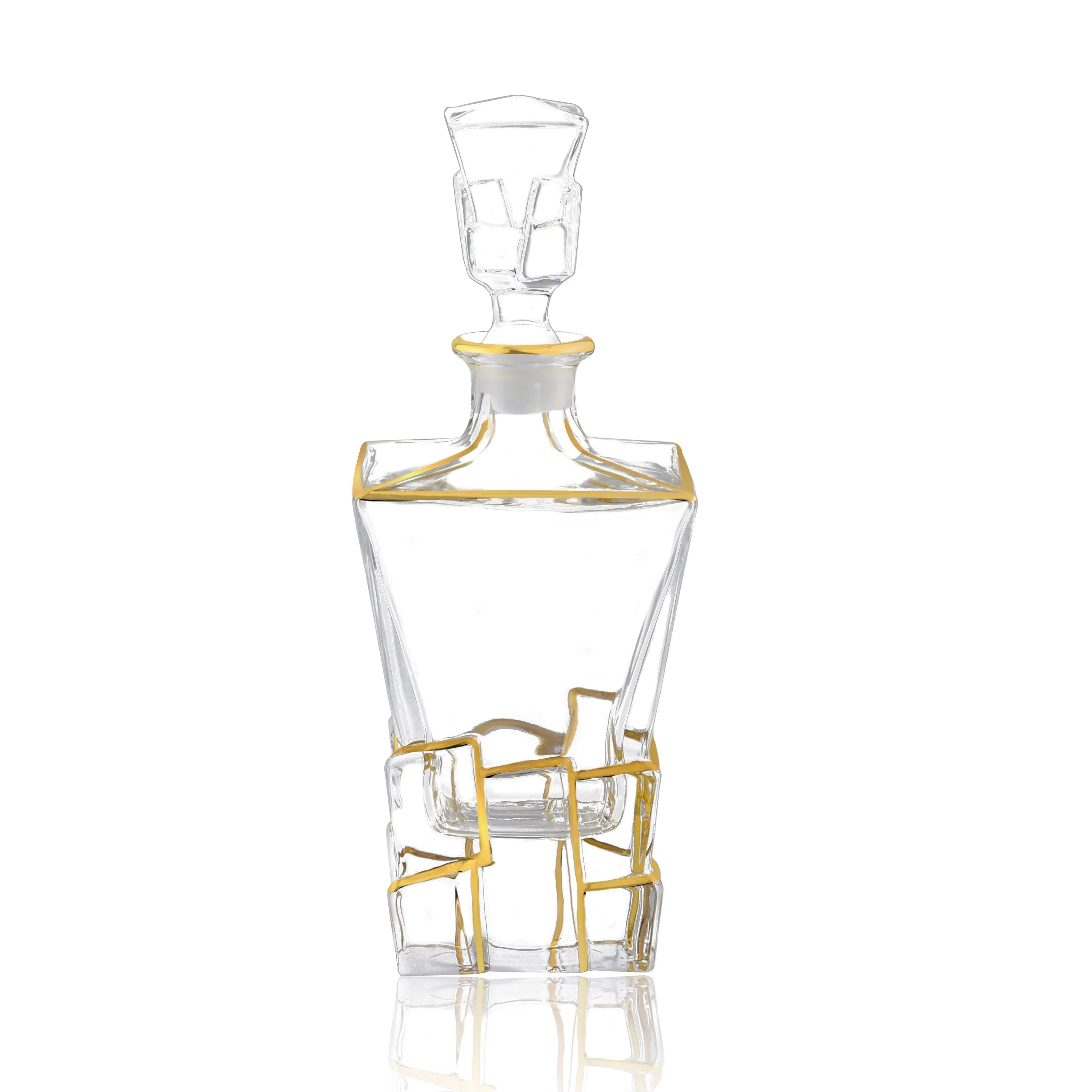 Euro Ice Cube Style Glass Gold Plated Whiskey Decanter Bottle