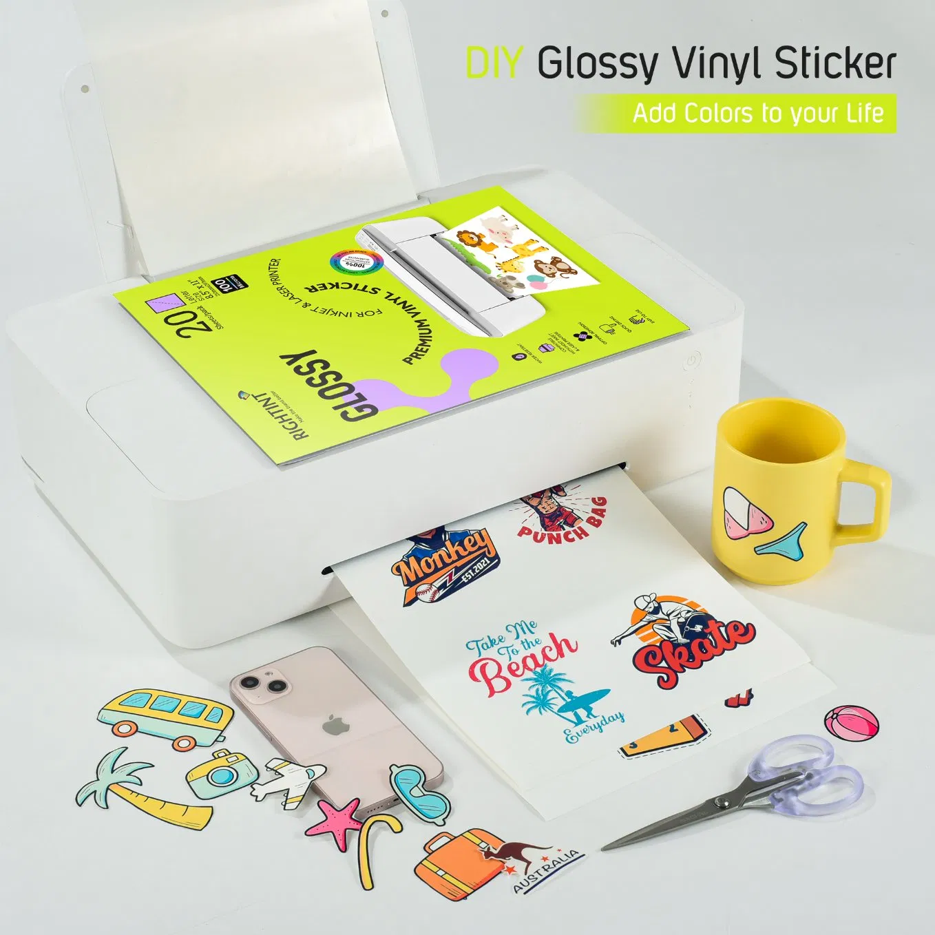 Shanghai Rightint PP A4 Vinyl Sticker, OEM White Glassine Paper Sticker
