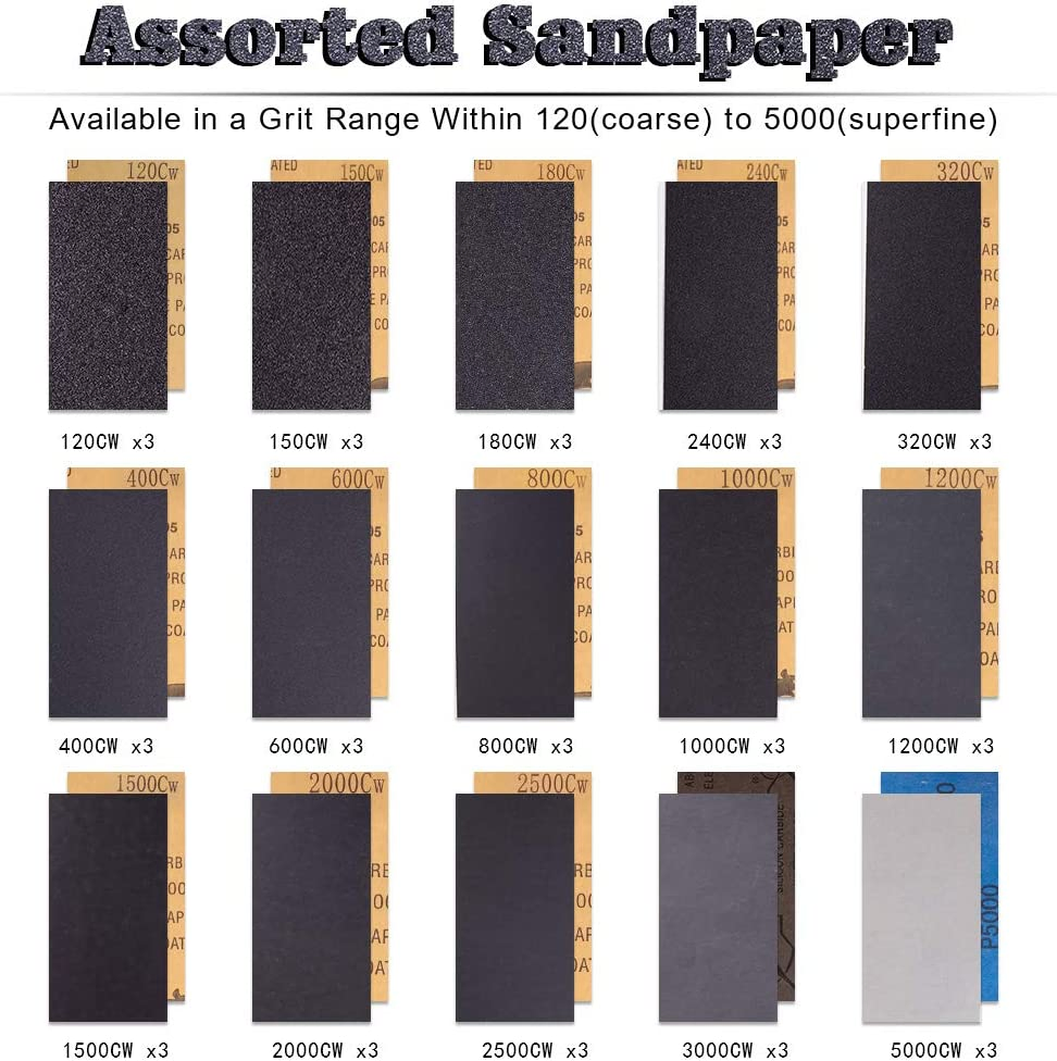 Sand Paper 120 to 5000 Grit Sandpaper Waterproof Wet Dry Abrasive Sandpaper