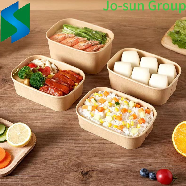 Jo-Sun Disposable Brown Kraft Rectangular Salad Rice Water Coated Paper Bowl