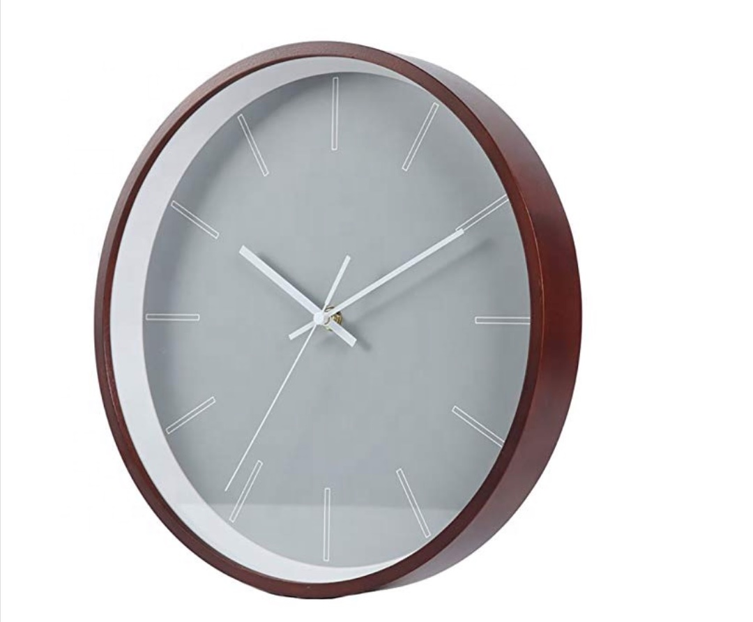 Modern Minimalist Nordic Metal Wood Frame Silent Wall Clock Walnut