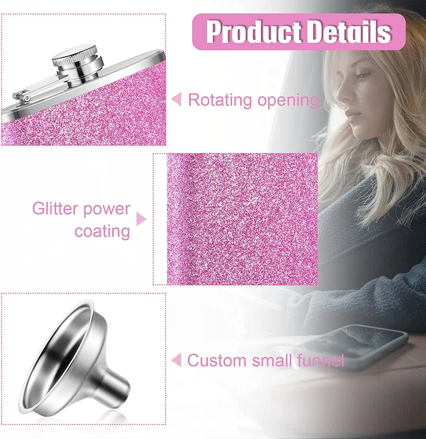 8 Oz Stainless Steel Colorful Glitter Hip Flask Alcohol Liquor Flask with Funnel for Women Ambassador