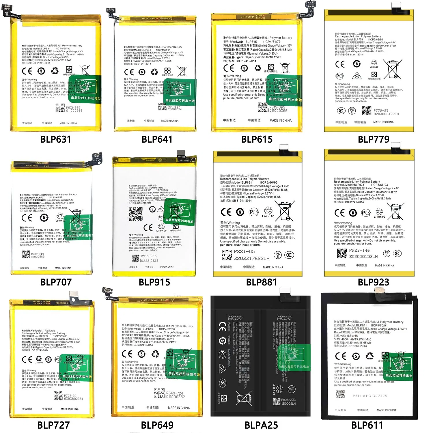 Factory Wholesale Mobile Phone Battery for Oppo All Models Blp779/Blp661/Blp647 4000mAh/3300mAh/3400mAh Made of Pure Cobalt