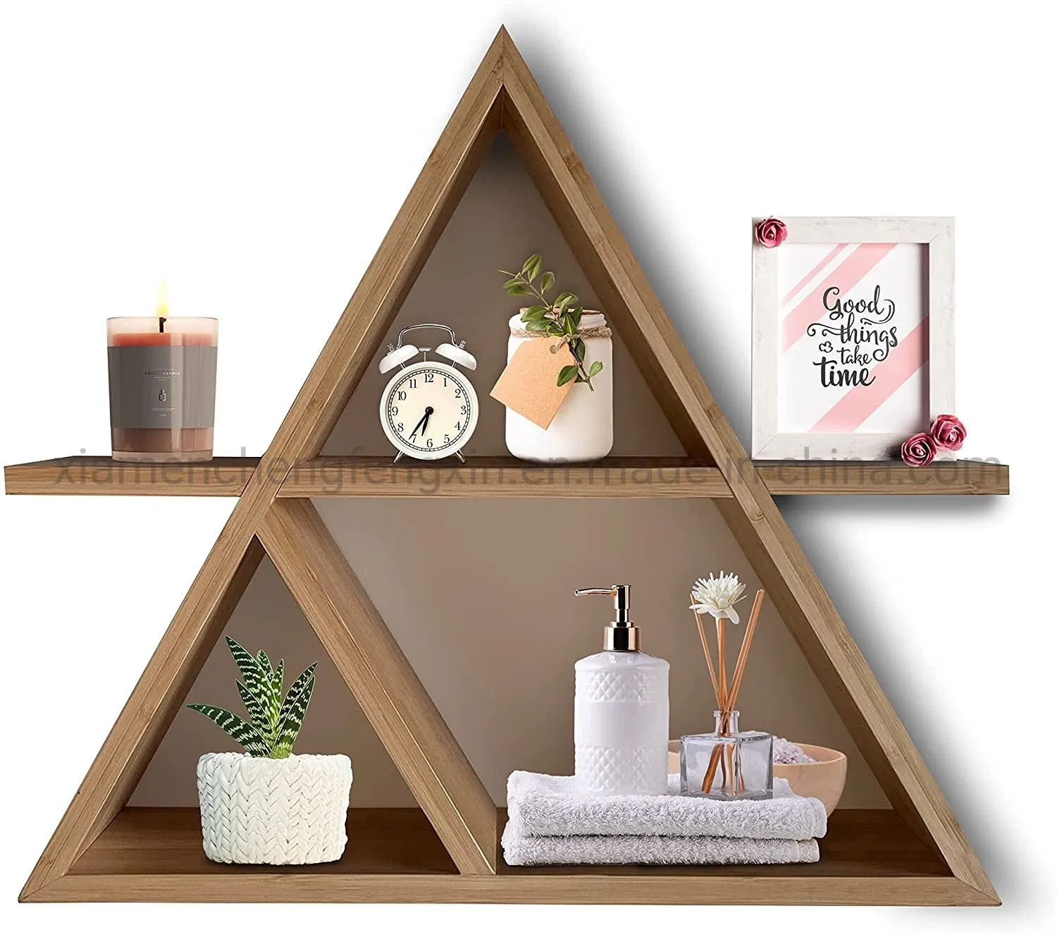 Spin Infinite Floating Triangle Shelf – Handmade Triangle Shelves for Bathroom, Bedroom, Living Room – Bamboo Wood Triangle Shelf