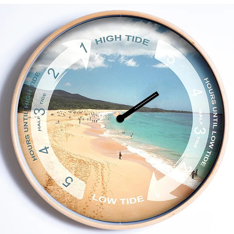 New Sailing The Ocean Picture Round Wood Frame Tide Wall Clocks Custom Logo