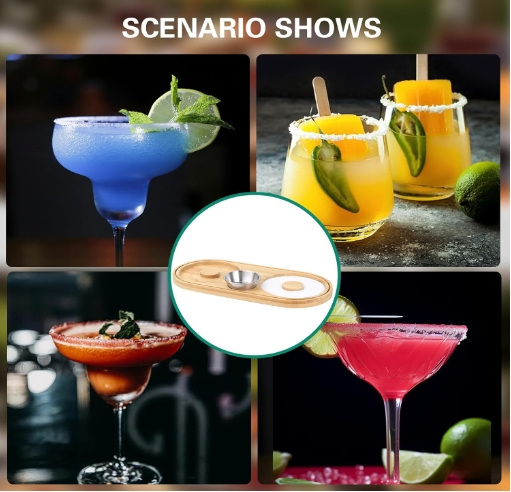 Set of 6 Bamboo Glass Sugar Rimmer Bartender Tool Set for Cocktail and Margarita