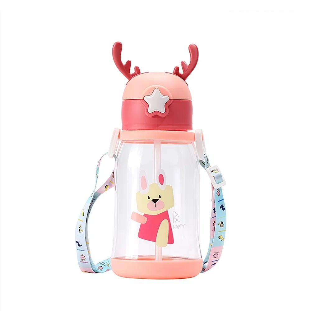 KP2211 600 ML Plastic Water Bottle With Straw Children Water  Mug For Camp