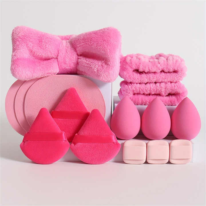 Bow Headband Wrist Strap Sponge Triangle Powder Puff Beauty Egg Set