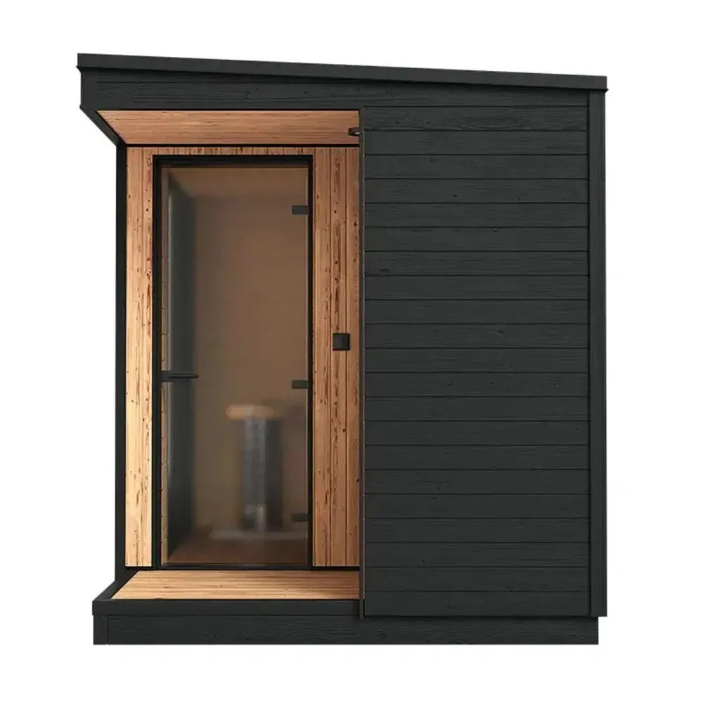 Современная уличная сауна-кабина с душем и окном