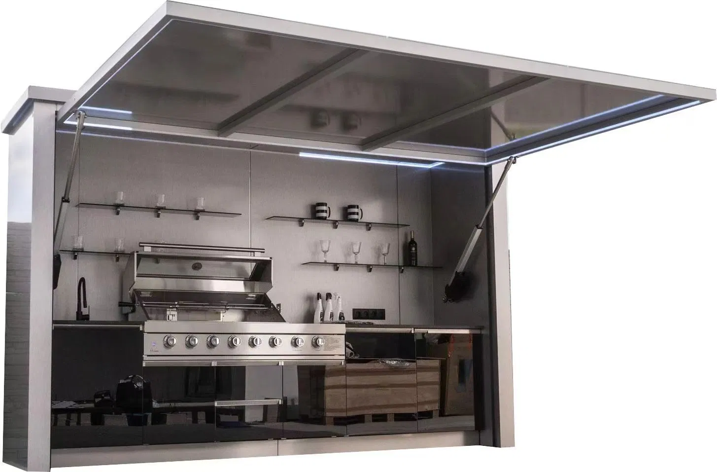 Stainless Steel Cabinet Outdoor Kitchen with Mixer Tap & Electric Sockets