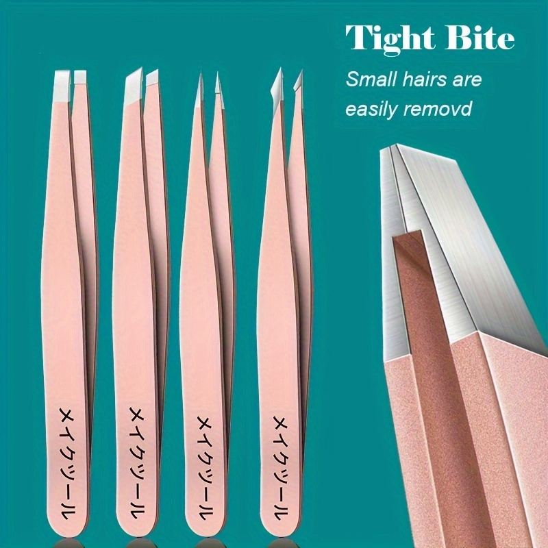Precision Stainless Steel Cosmetic Makeup Beauty Tools Brow 4-Piece Eyebrow Tweezer Set