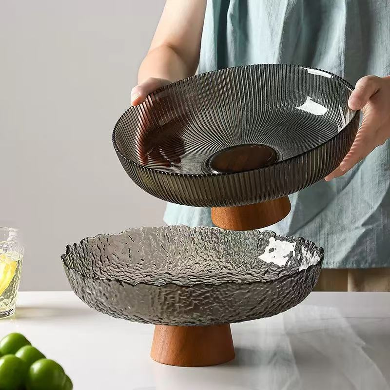 Nordic Style Tall-Footed Glass Fruit Plate Living Room Coffee Table Candy Dish