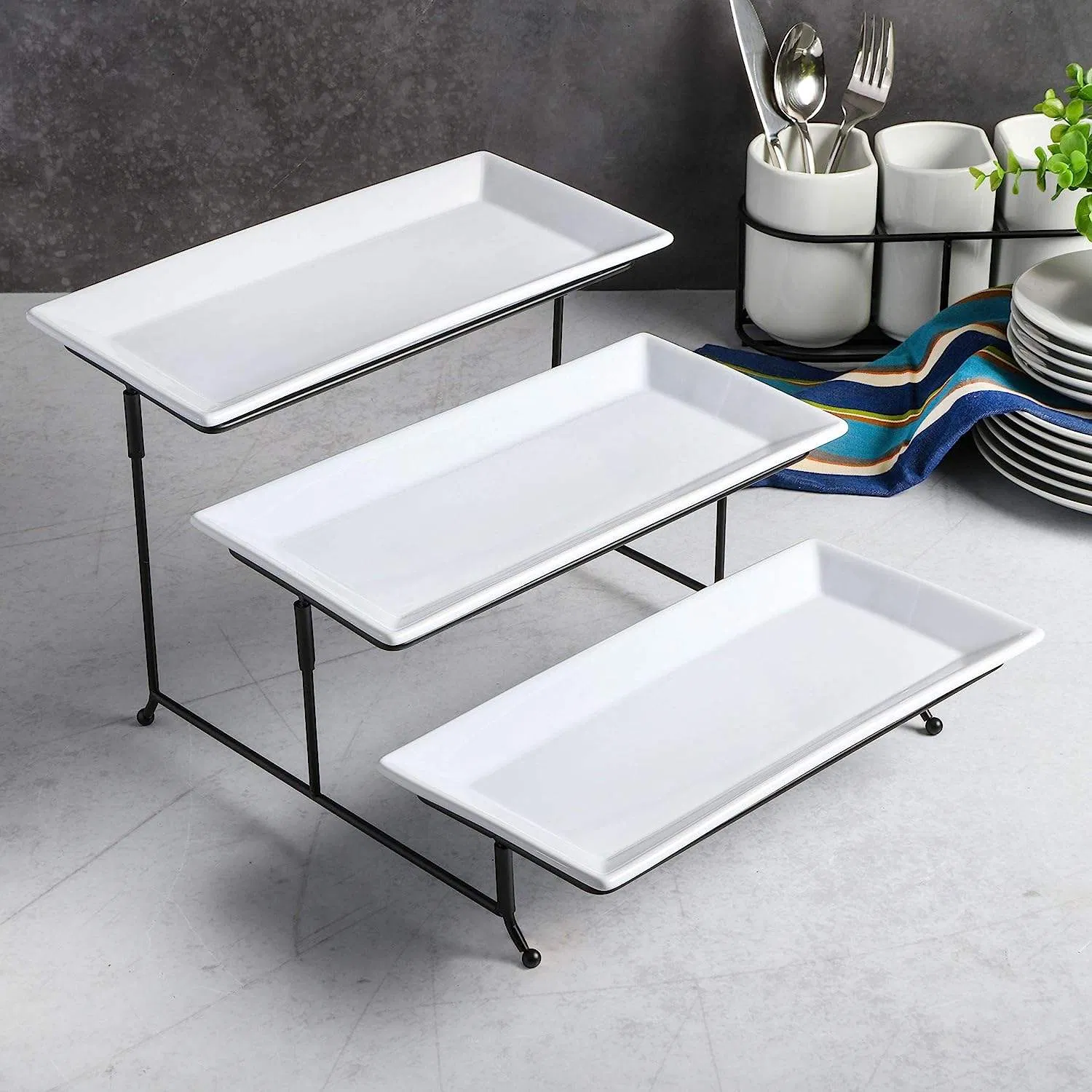 Party Decoration 3-Layer Rectangular Plate Dessert Display Rack Set