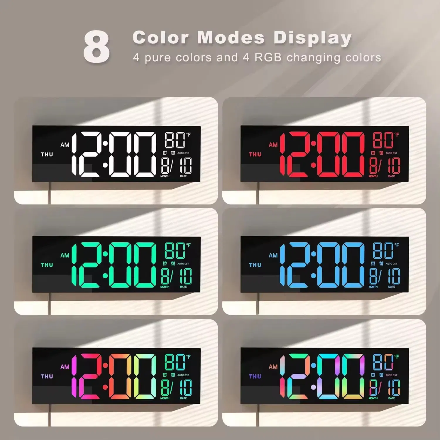 16 Inch Large LED Digital Wall Clock Remote Control Adjustable Brightness Indoor Temperature Humidity Display ABS for Living