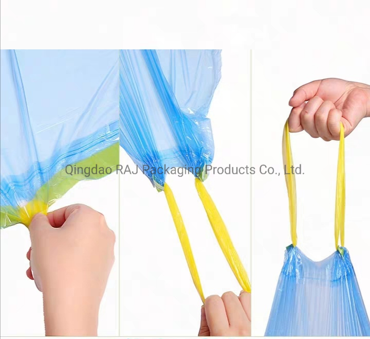 Colored Biodegradable Plastic Drawstring Garbage Trash Bag with Square Bottom