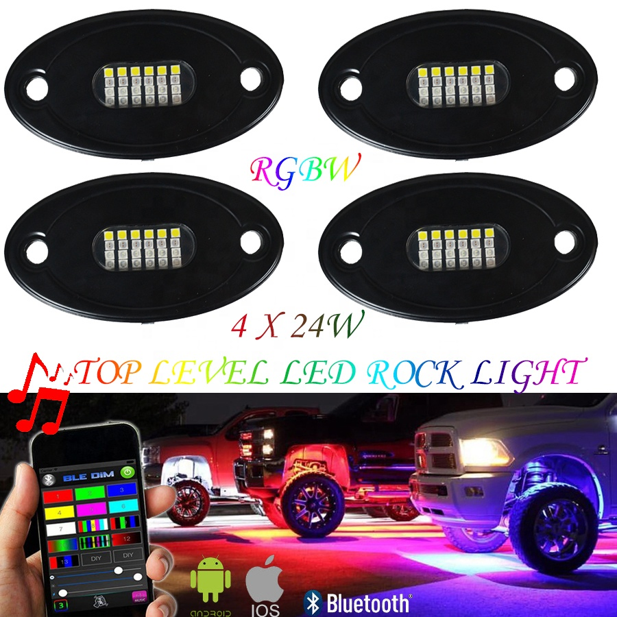 Logo Custom 24W RGBW/White Bluetooth Controller Auto LED Underglow Rock Lights