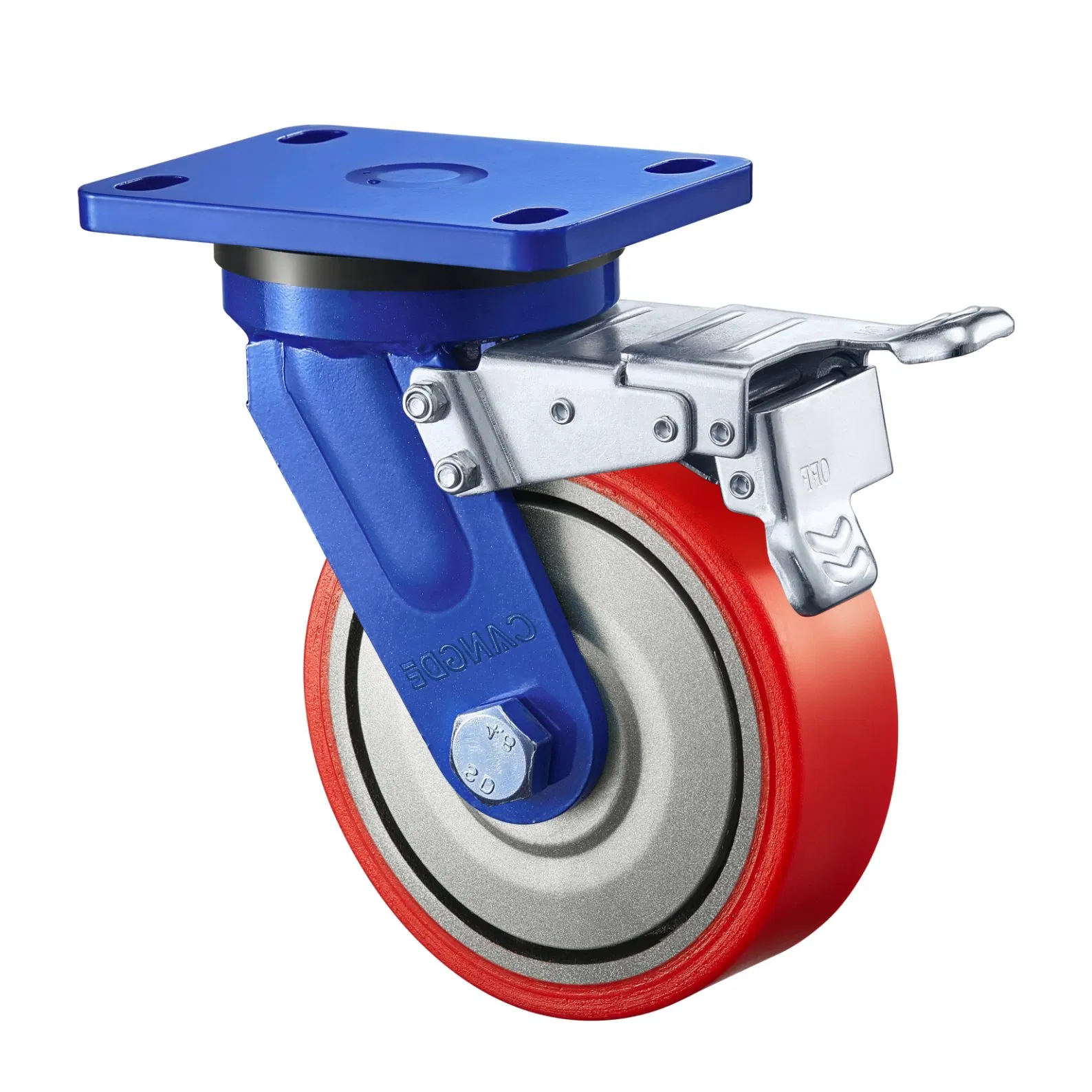 150mm Ultra Heavy Duty Industrial Castor 6 Inch Iron Core Red Polyurethane Swivel Caster