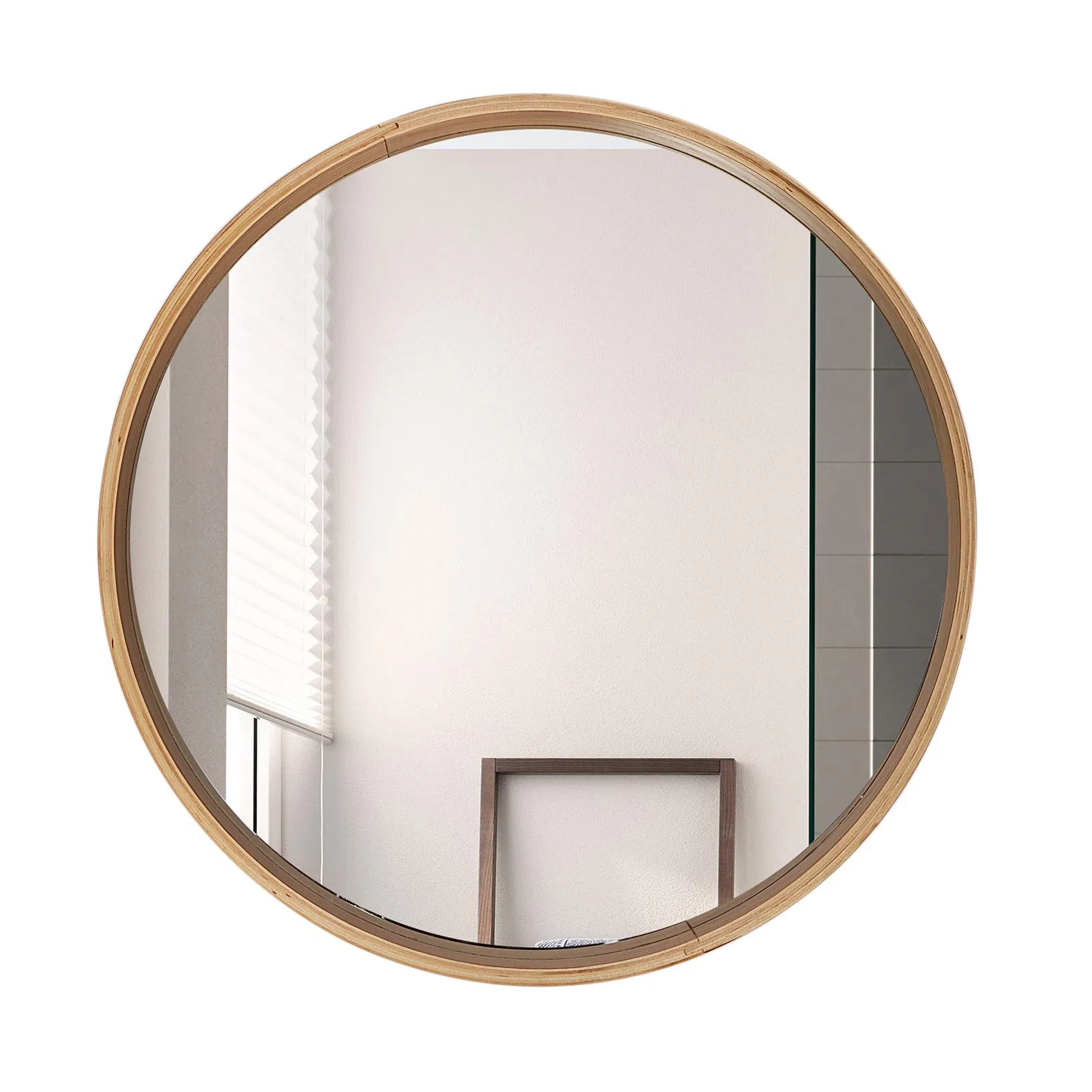 Decor Wall Round Mirrors Wooden Frame Bathroom Glass Mirror