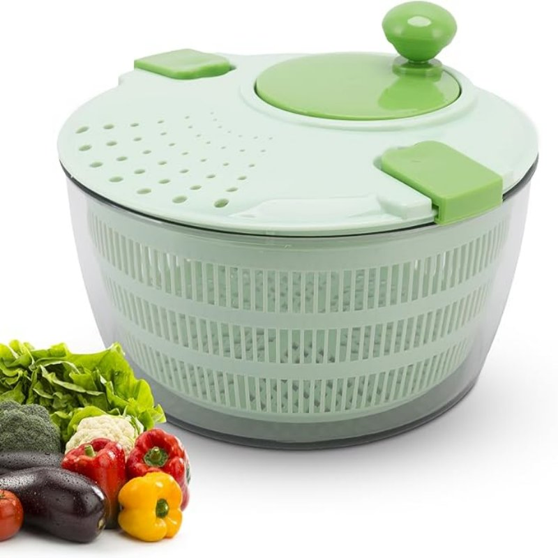 One-Handed Easy Press Large Vegetable Dryer Salad Mixer Lettuce Dryer Salad Spinner for Herb Berry Fruits