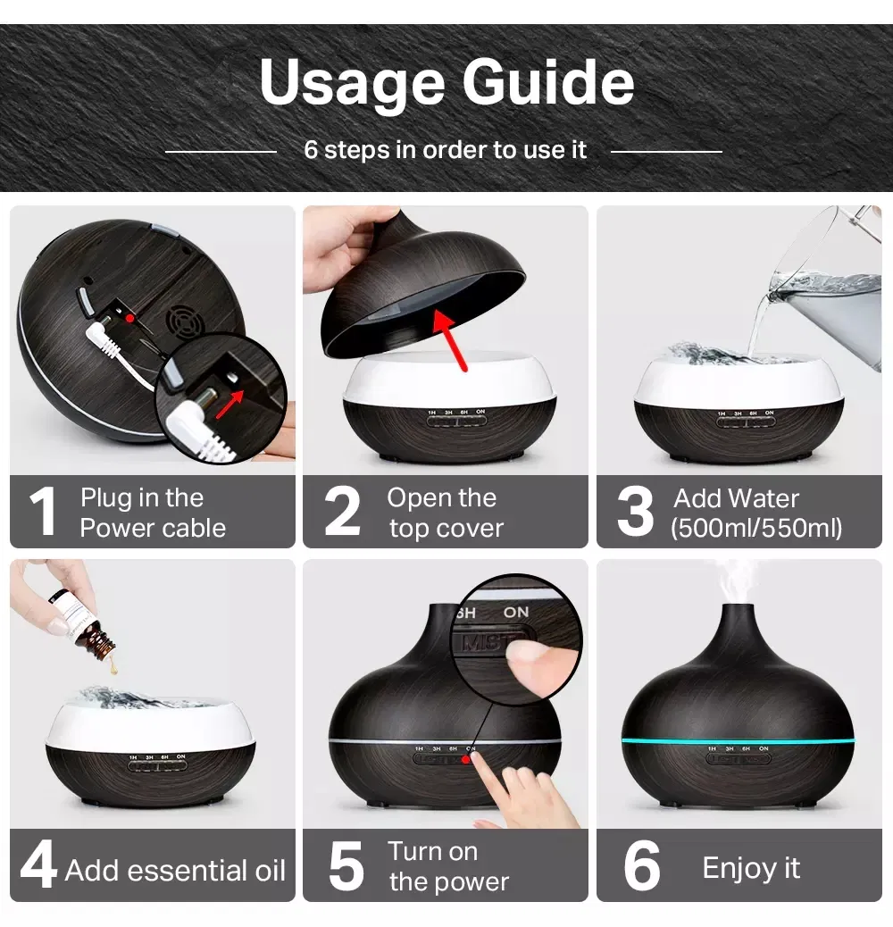 Wood Grain Essential Oil Humidifier Air Cleaner Lamp Ultrasonic Cool Mist Humidifier