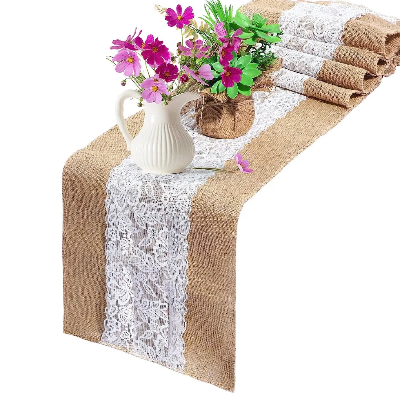 Customized Wedding Party Middle Lace Burlap Table Runner