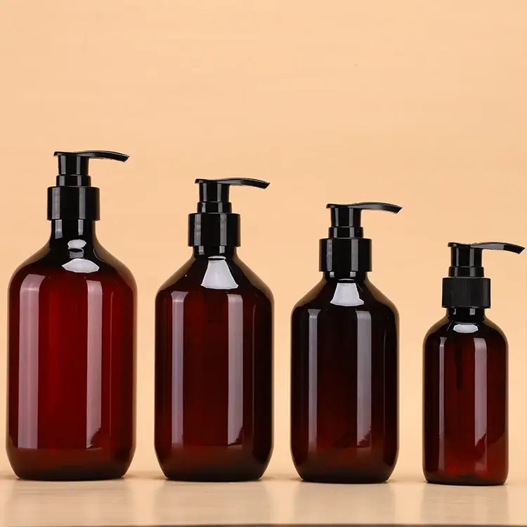 100ml 150ml 200ml 250ml 300ml 500ml Stock Wholesale Boston Round Plastic Amber Shampoo Bottle Plastic Pet Bottle Shampoo HDPE Detergent Bottle
