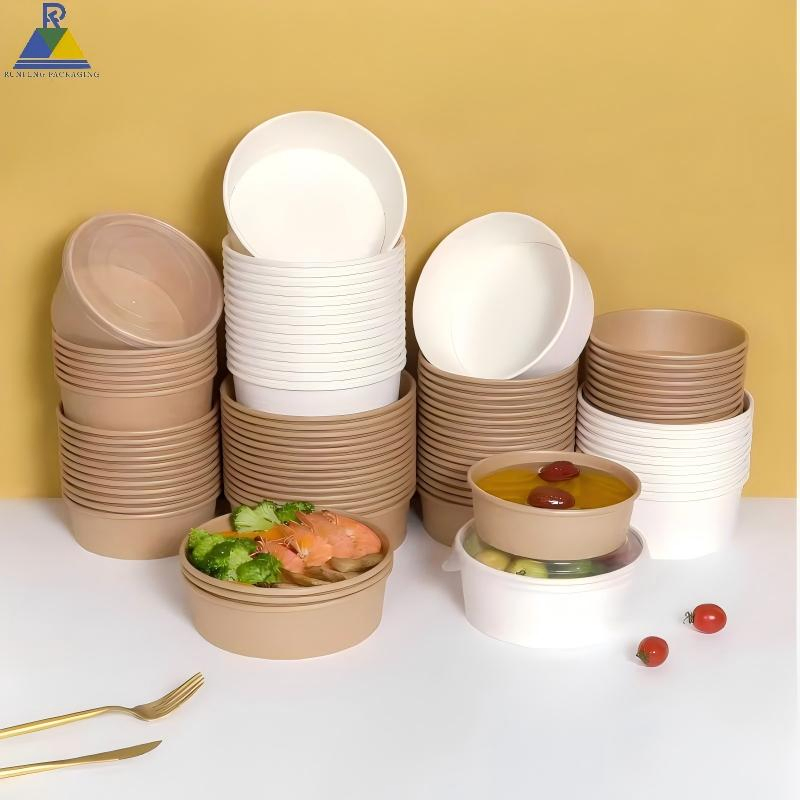 High Quality Disposable Eco-Friendly Kraft Paper Packaging Round Salad Bowl with Lid