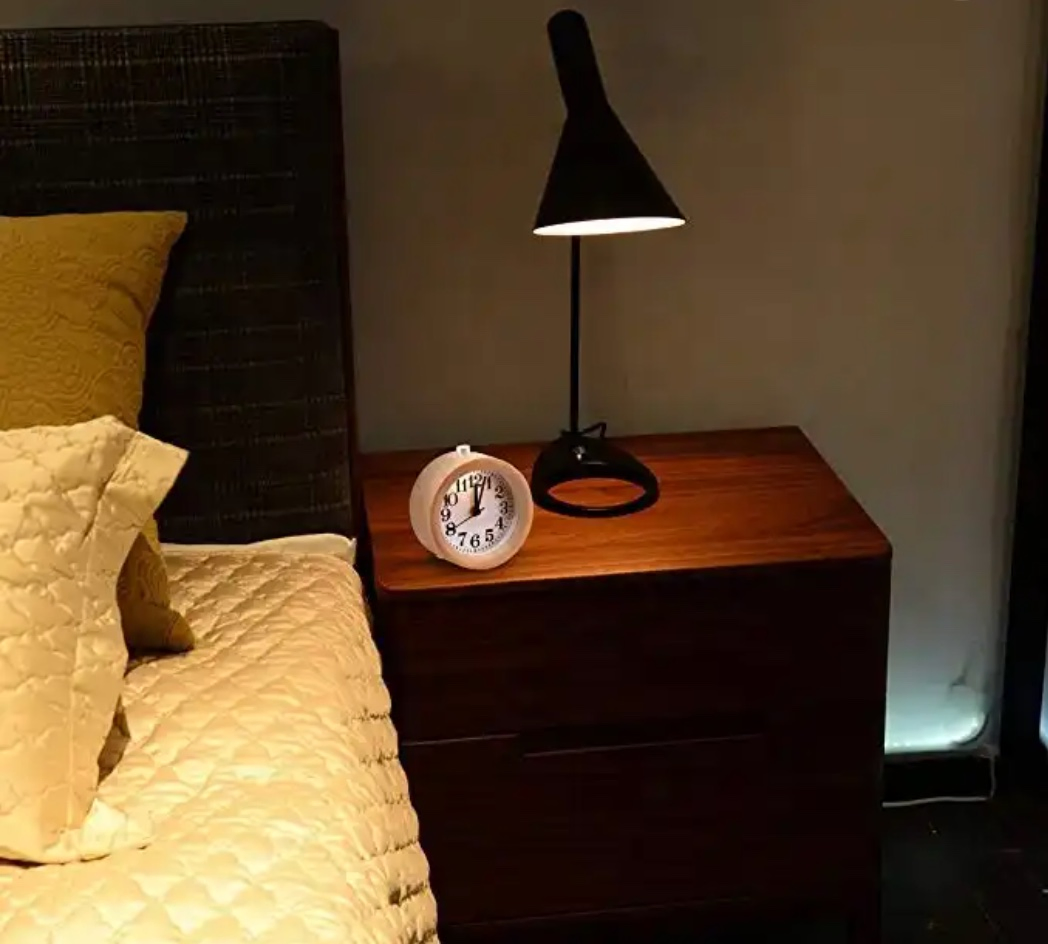 Handmade Classic Small Round Silent Table Snooze Wood Alarm Clock with Nightlight