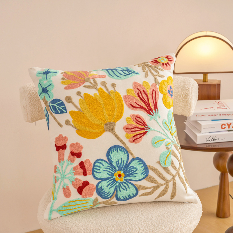 Xinlan New Embroidery Cushion Pink Tufted Pillowcase Boho Cushions Throw Pillow Cover for Home Decor Sofa Pillow