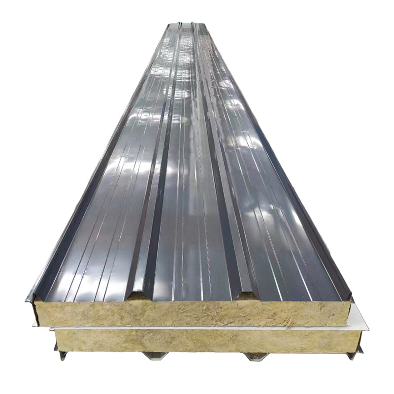 50mm, 75mm, 100mm Color Steel Sandwich Tile Board, Roof and Partition Wall, Fireproof and Soundproof Rock Wool Sandwich Panel Sheet