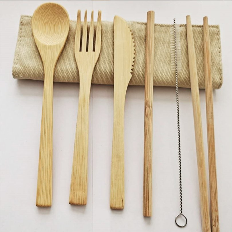 Bamboo Hiking and Picnicking Knife Fork and Spoon Cutlery Set
