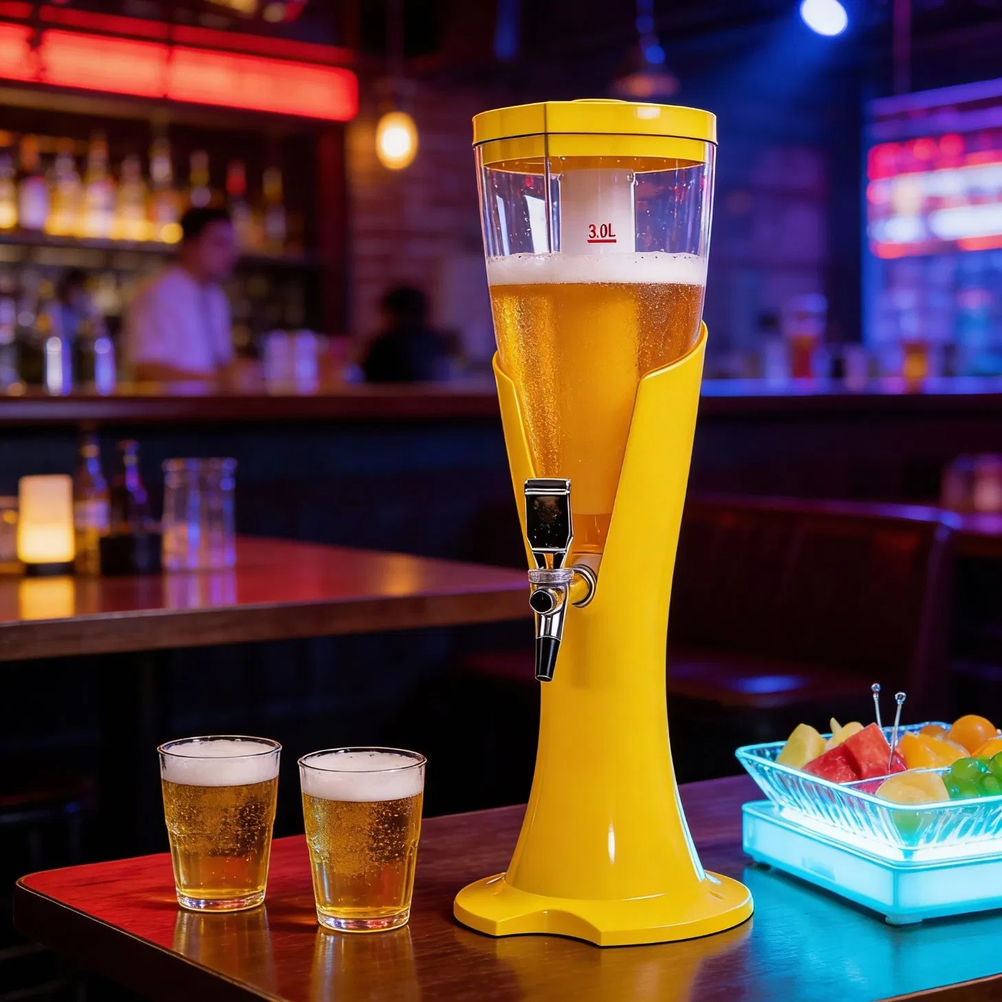 Custom 1L 2L 3lt Custom Logo Black Beer Drink Beverage Dispenser Tower with Ice Tube for Football Sports